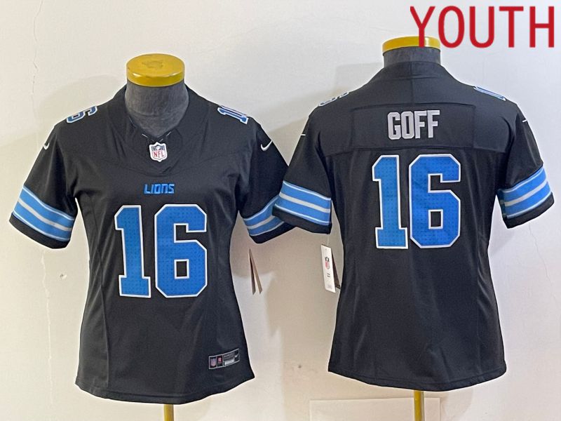 Youth Detroit Lions #16 Goff Black Three generations 2024 Nike Vapor F.U.S.E. Limited NFL Jersey